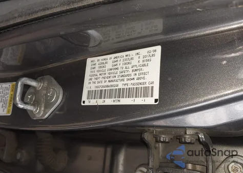 2008 Honda Accord 2.4 Lx-P from USA, damaged, VIN 1HGCP264X8A090246
